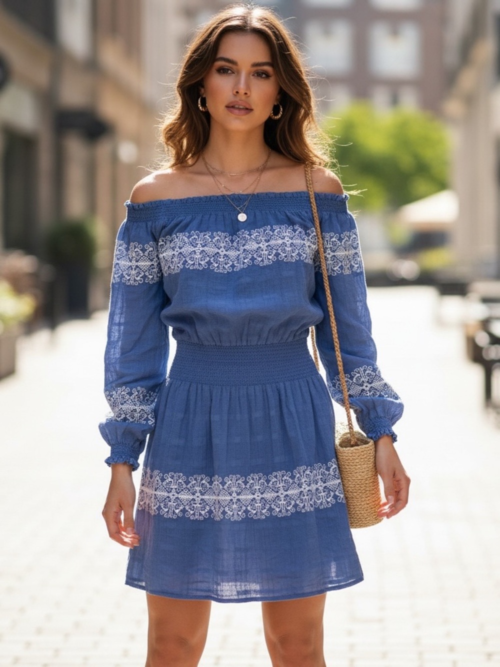 • Tory Burch • Blue Off-Shoulder Embroidered Summer Dress Small